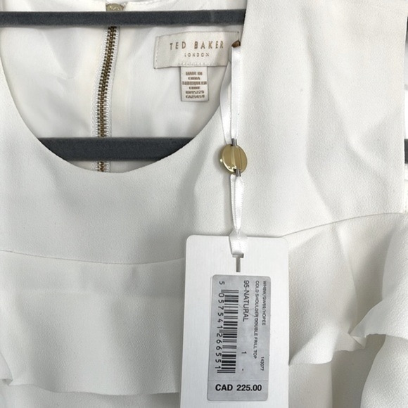 NEW Women's Ted Baker London Cold Shoulder Frill Top, Size 1 - White - Picture 6 of 6